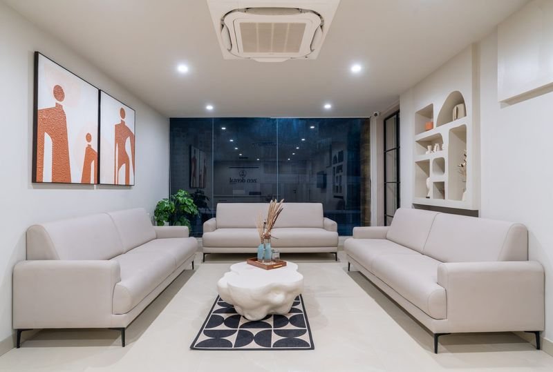 Minimalist lounge seating at Zen Dental Studio